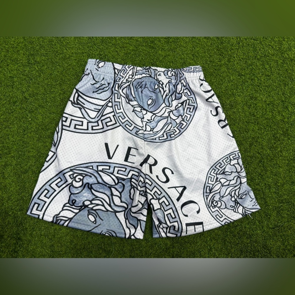 Graphic White and Blue Athletic Shorts